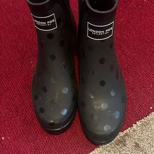 London Fog Black Polka Dot Winter Rain Boots